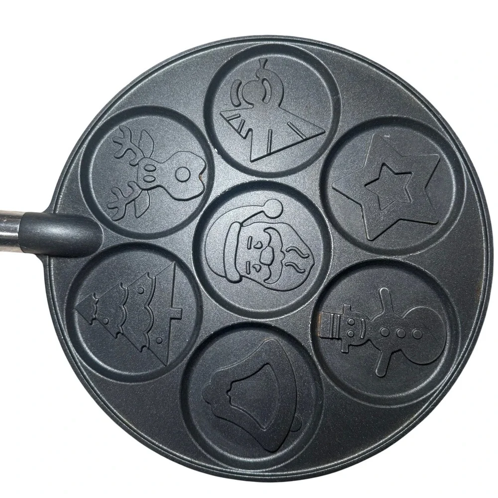 Nordic Ware Christmas Pancake Pan 7-Cavity Holiday Shapes Reindeer Santa Snowman